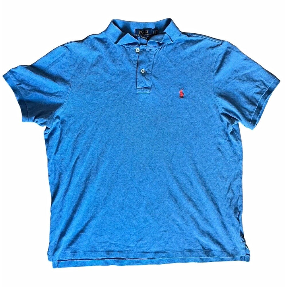 Polo Ralph Lauren Men's Classic Fit Solid Blue Cotton Polo Shirt Short Sleeve L